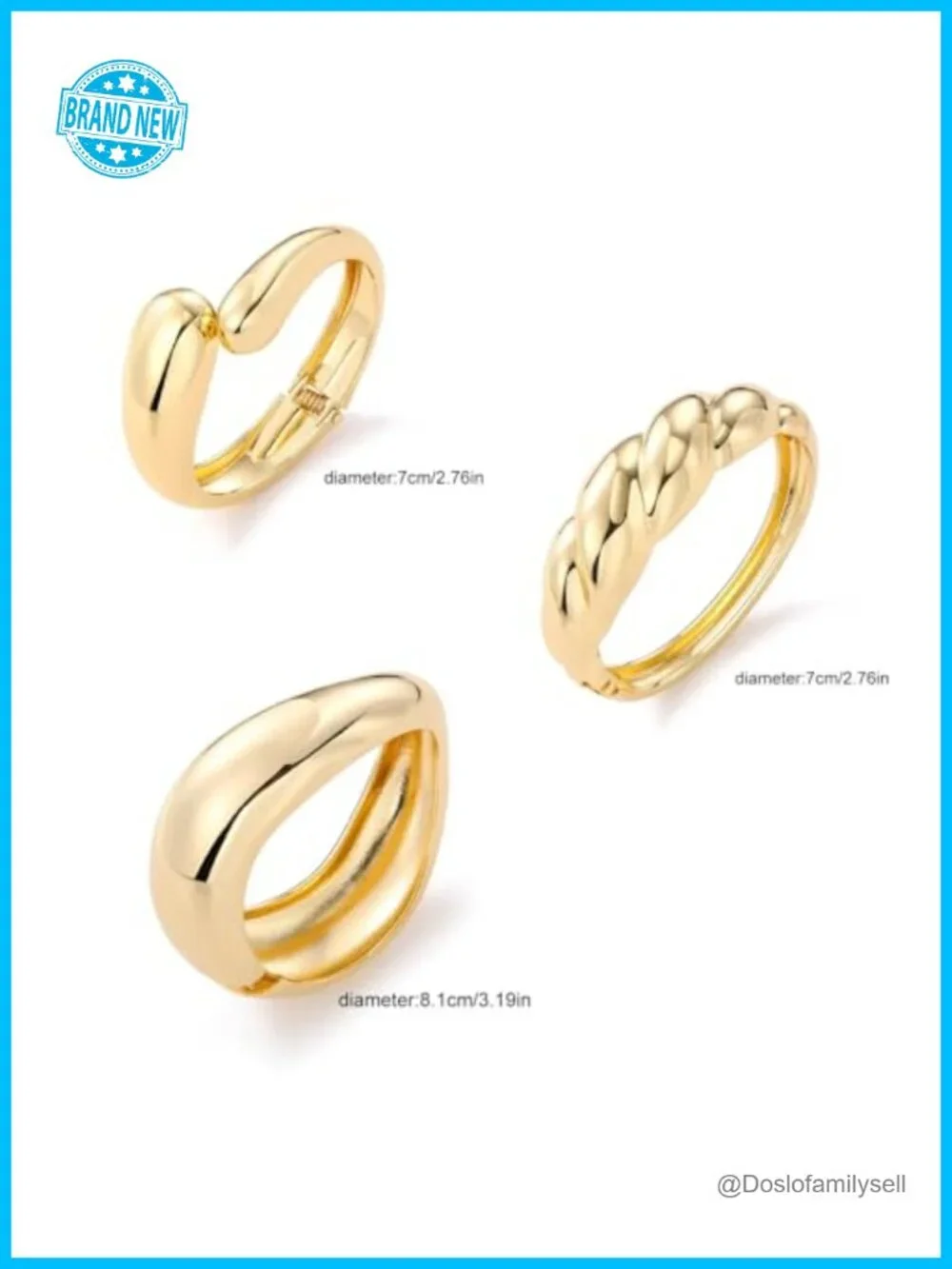 Chunky Gold Plated Bangle Bracelets Set - 3-Piece Stackable Cuff Bangles for